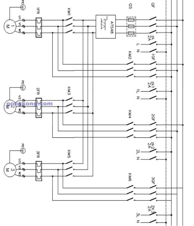軟啟動器一拖三設計參考 控制原理圖 軟啟動器一拖三設計參考 控制原理圖